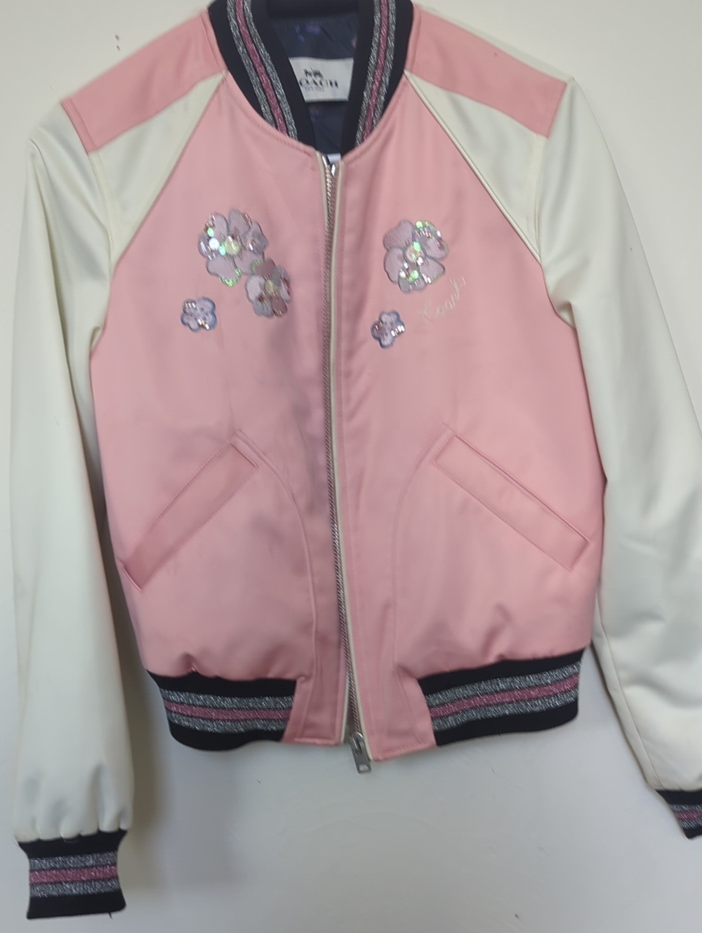 Coach Quilted Jacket with Purple Ground and Pink Floral Accents